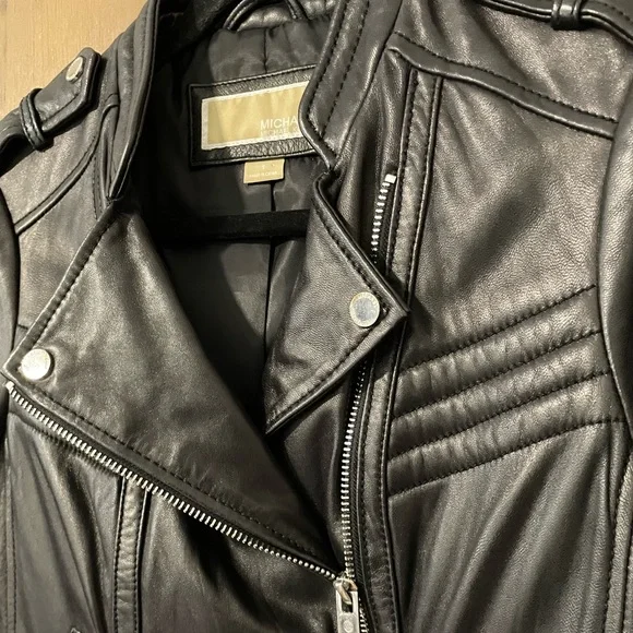 MICHAEL Michael Kors Women’s Black 100% Leather Moto Jacket Size Small - Picture 5 of 9